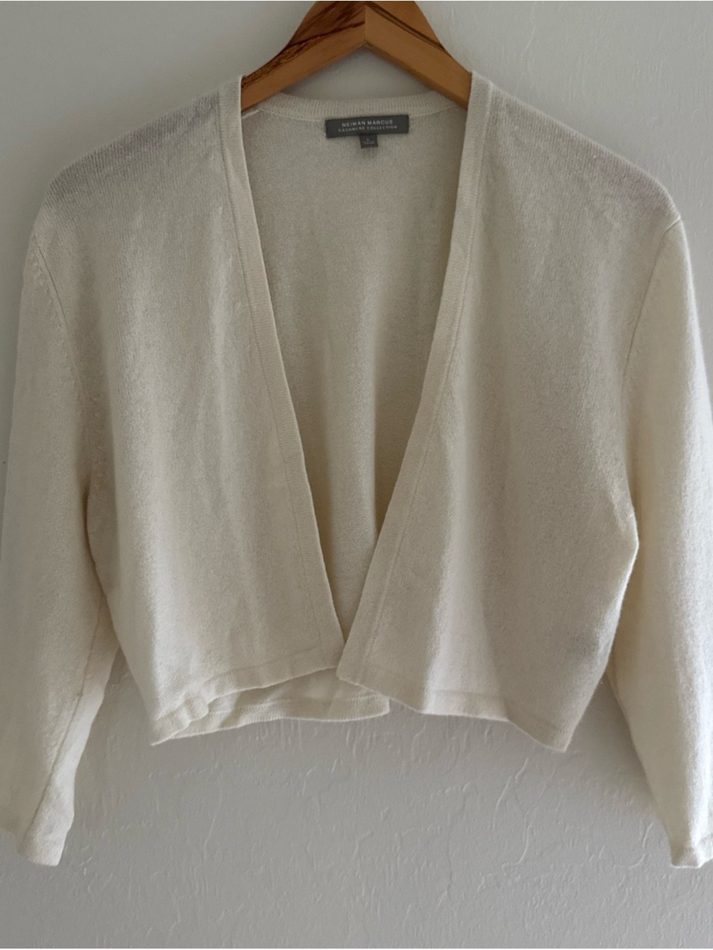 Neiman Marcus Cashmere Collection Cream Cropped Open Cardigan Sweater Large L